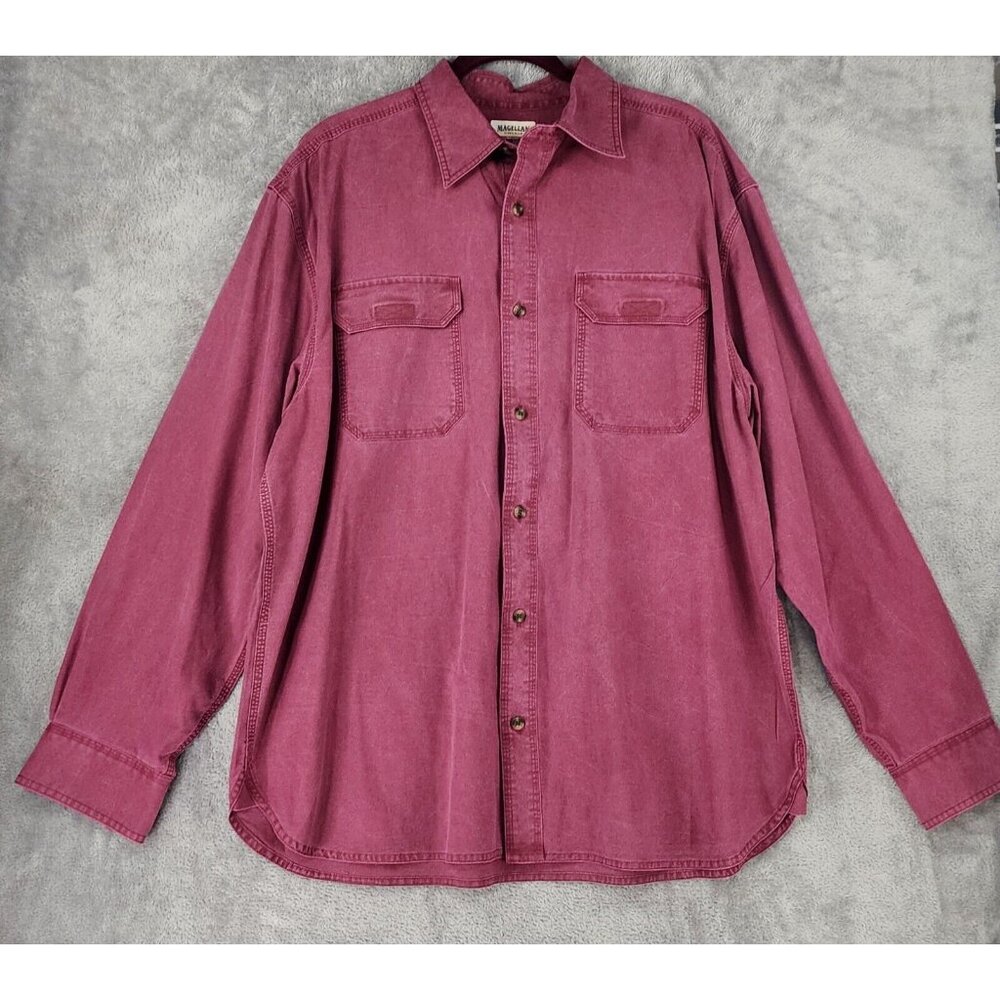 Magellan Shirt Mens XL Red‎ Distressed Outdoor Casual Button Up Long Sleeve